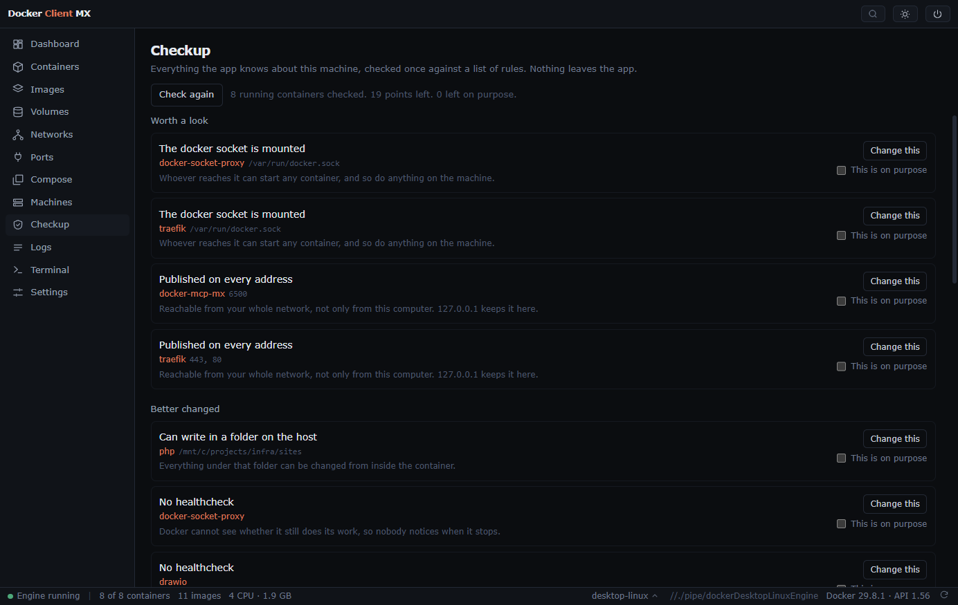 Screenshot: The Checkup page: findings in three weights, each with why it matters and how to change it.