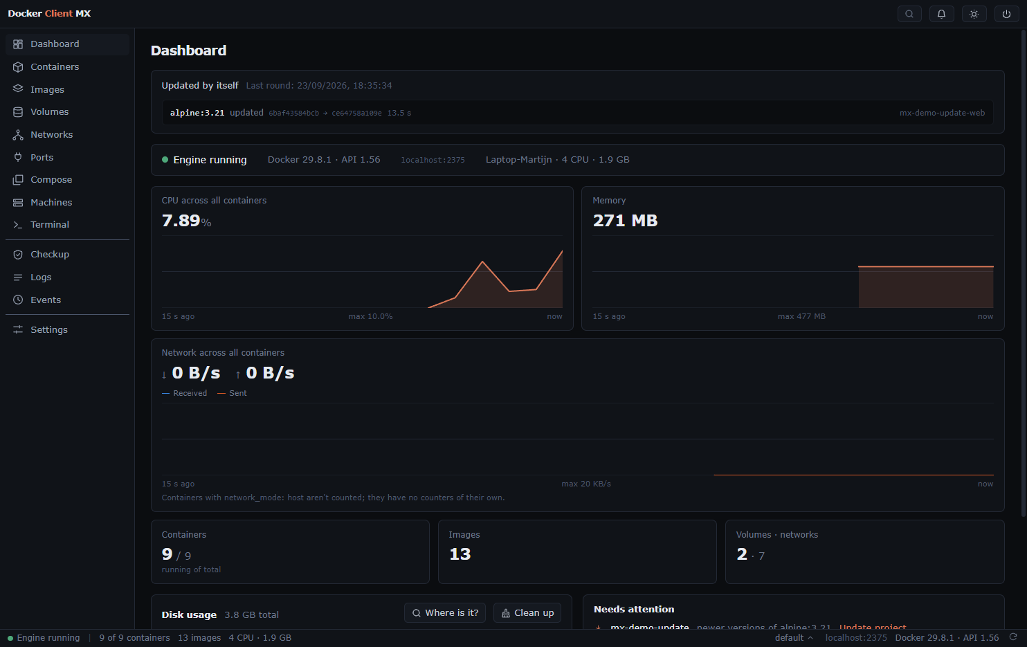 Screenshot: The dashboard after a round: what was updated, from which version to which, and how long it took.